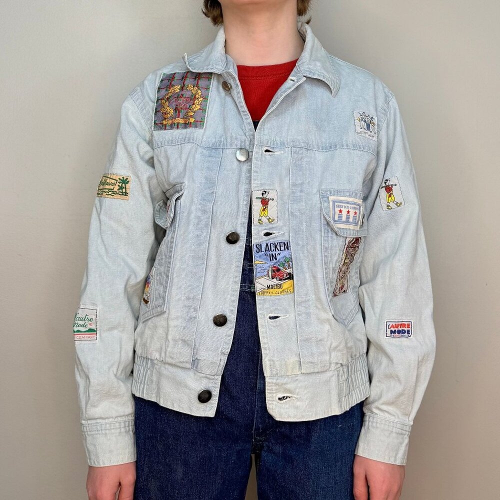 Vintage 1980s Kids Denim Jacket with Patches, L’Autre Mode Size 9/10